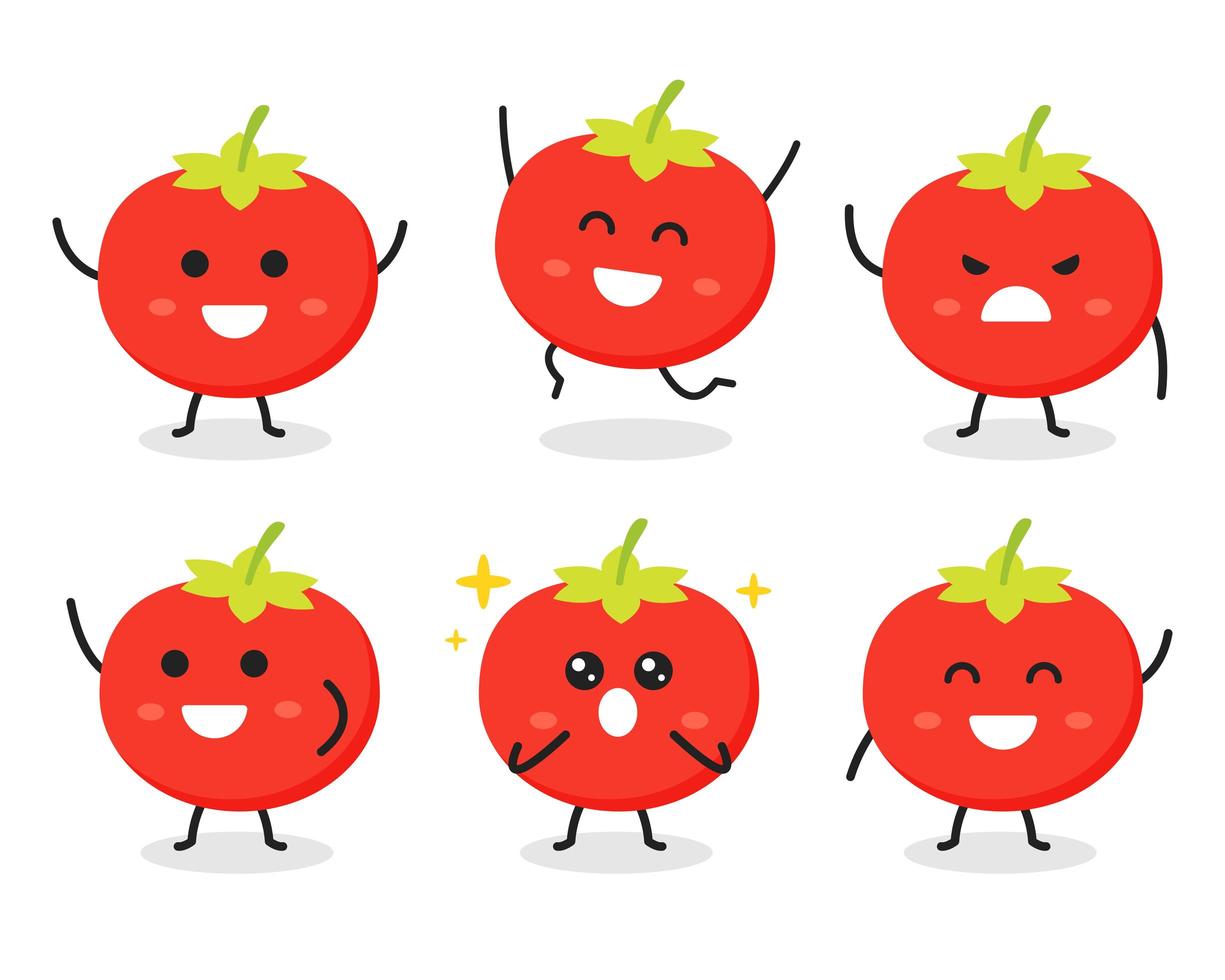 verzameling van schattige tomatenkarakters in verschillende poses vector