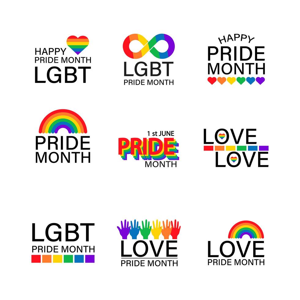 lgbtq en trots maand icon set vector