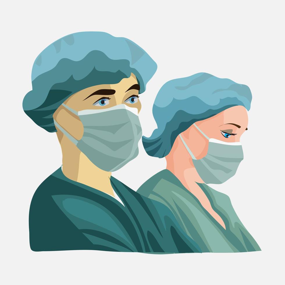 artsen die medische gezichtsmaskers dragen vector