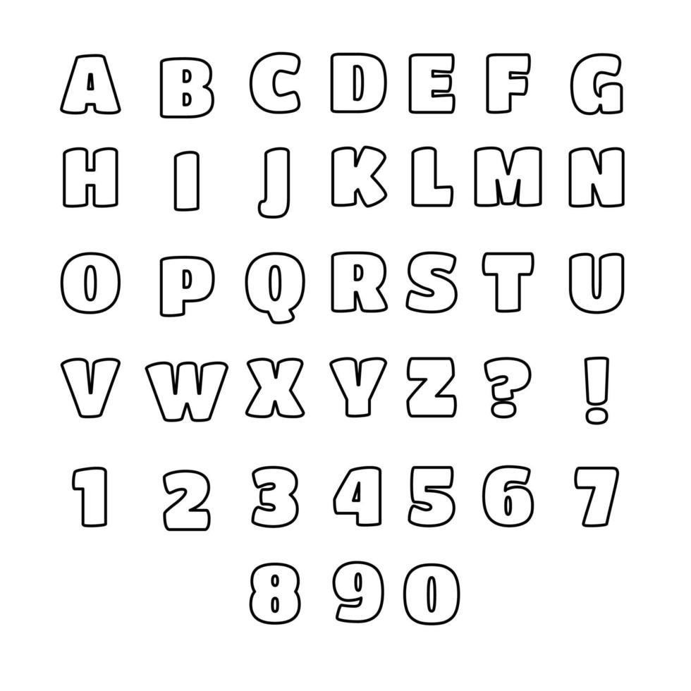 Engels alfabet met getallen in een lineair stijl. vector illustratie