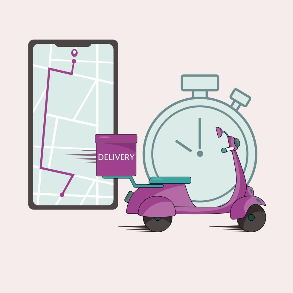 online smartphone levering onderhoud, online bestellen volgen, huis en kantoor levering. scooter levering. levering. vector