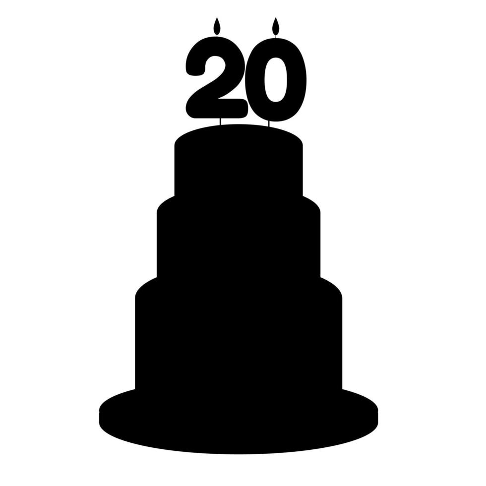 feestelijk silhouet taart met een twintig jaar oud kaars in een vlak stijl. vector illustratie