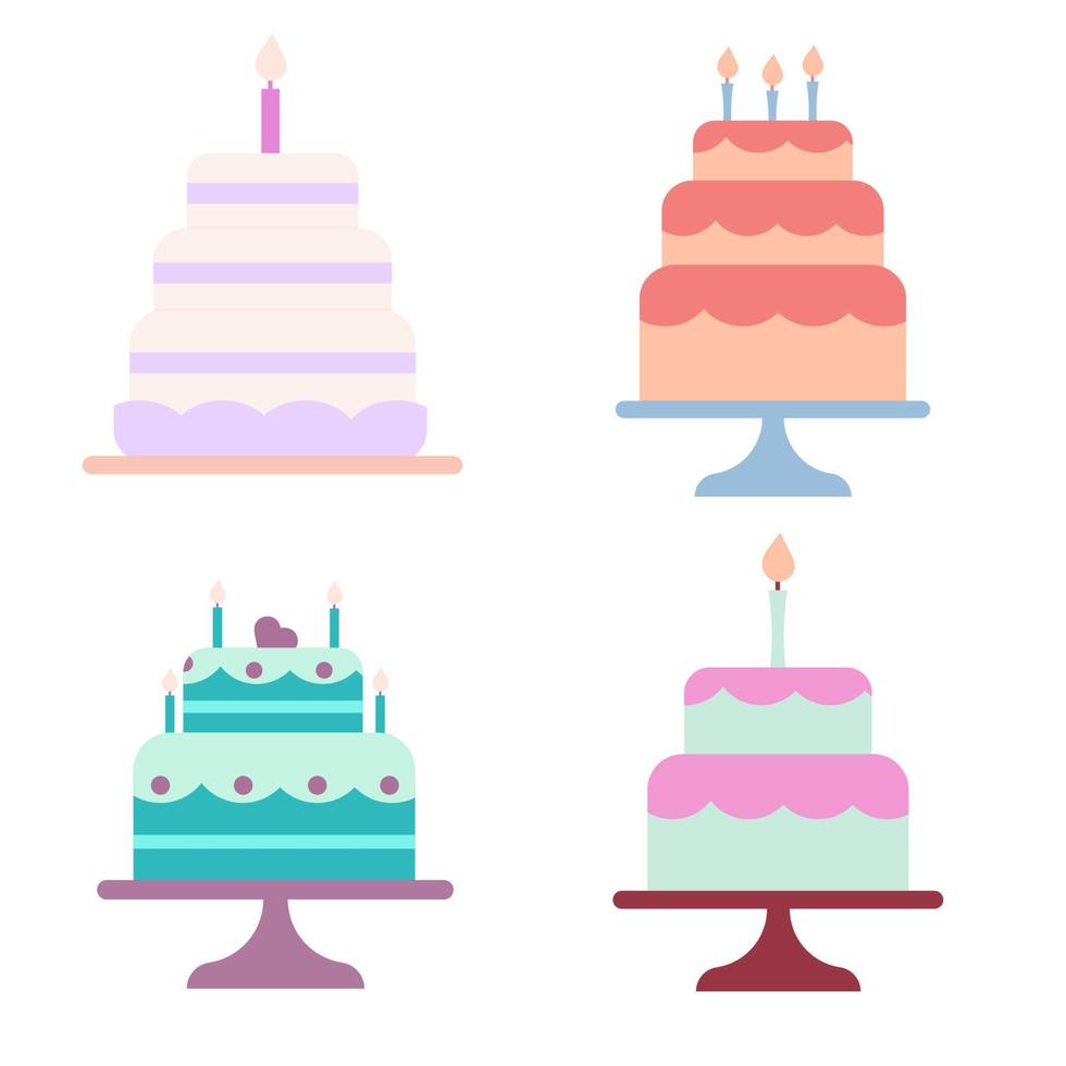 reeks van vlak stijl verjaardag cakes met kaarsen. vector illustratie
