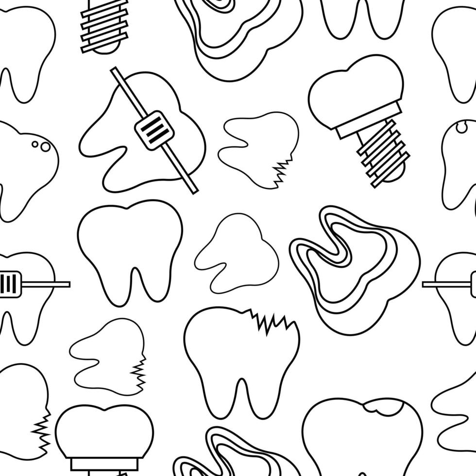 naadloos patroon met gezond en ziek tanden in een lijn stijl vector