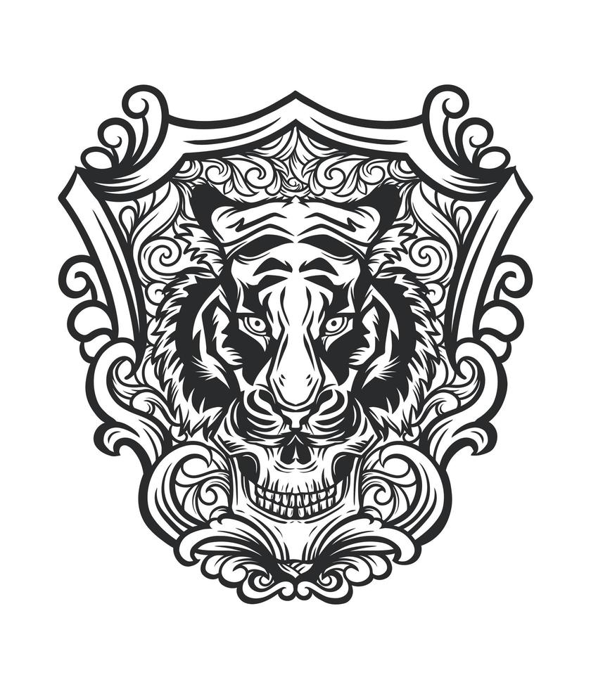 tijger schedel tattoo-stijl ontwerp vector