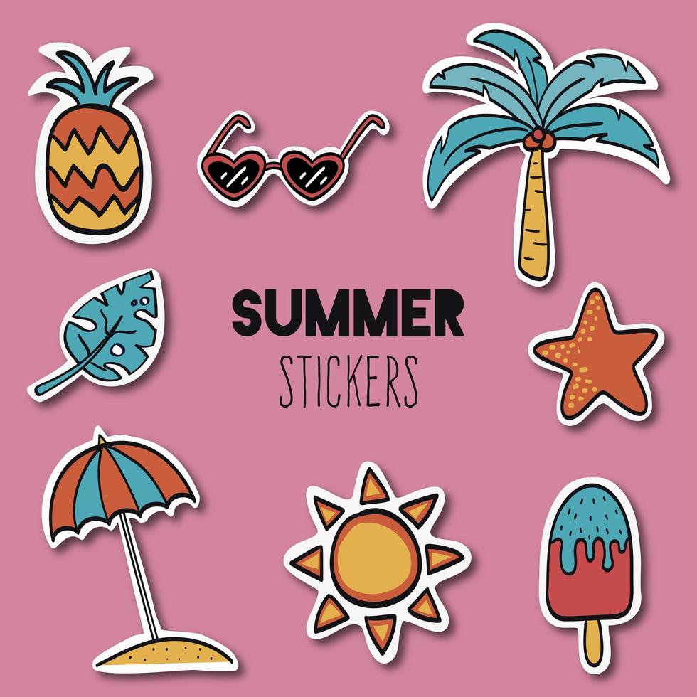 handgetekende zomer stickers set vector