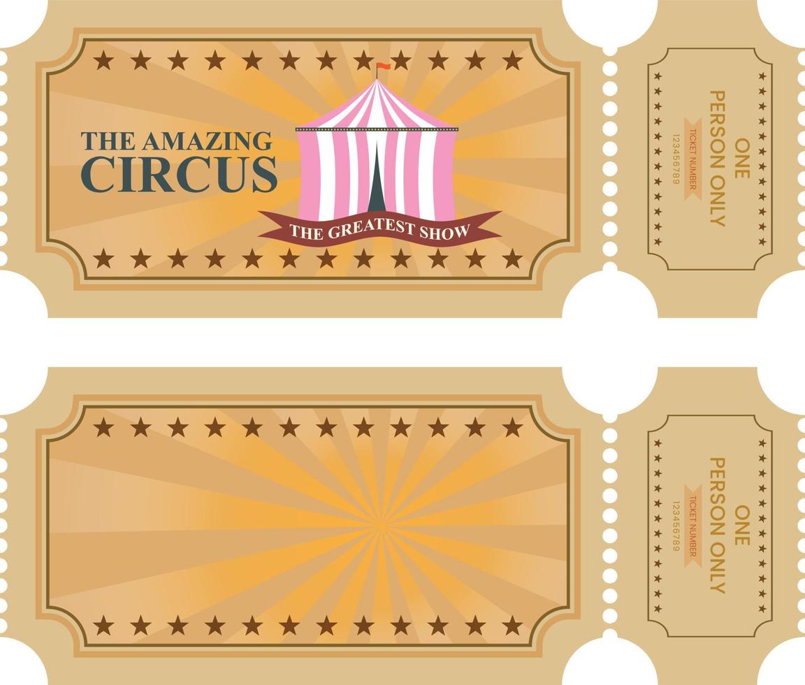 retro circus ticket met roze tent en de retro ticket sjabloon. vector