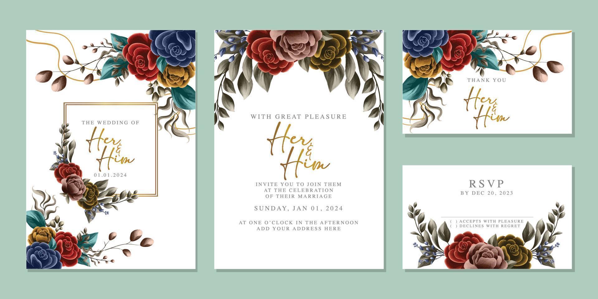 luxe mooi bloemen bruiloft uitnodiging kaart achtergrond sjabloon vector