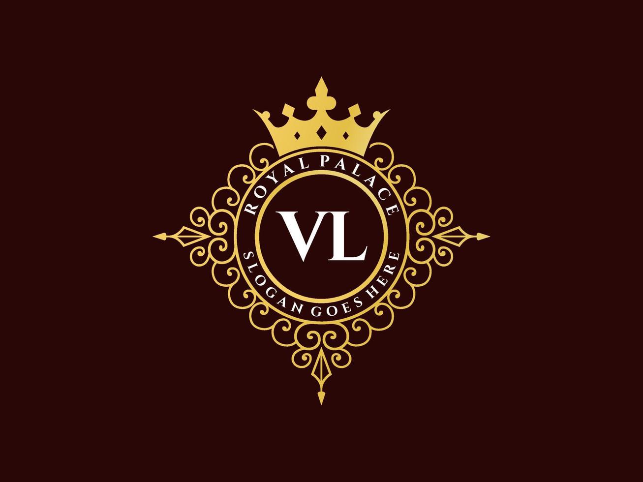 brief vl antiek Koninklijk luxe Victoriaans logo met sier- kader. vector