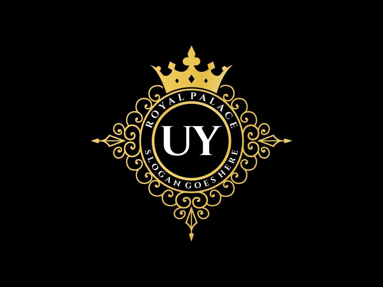 brief uy antiek Koninklijk luxe Victoriaans logo met sier- kader. vector