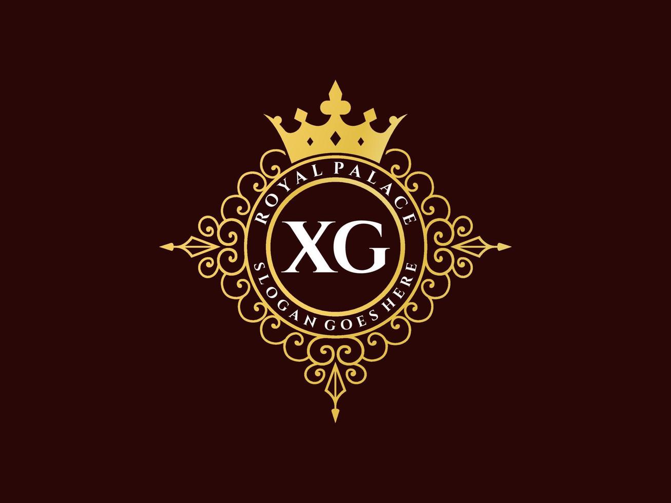 brief xg antiek Koninklijk luxe Victoriaans logo met sier- kader. vector