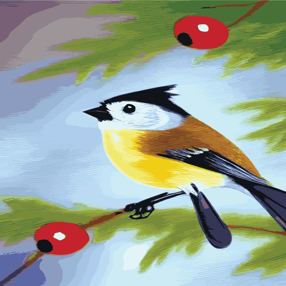 vector realistisch gedetailleerd vector illustratie winter vogelstand takken. winter ontwerp elementen kerstmis, vakantie. zittend Afdeling. winter achtergrond. boom Afdeling zonder bladeren met vliegend vogels.