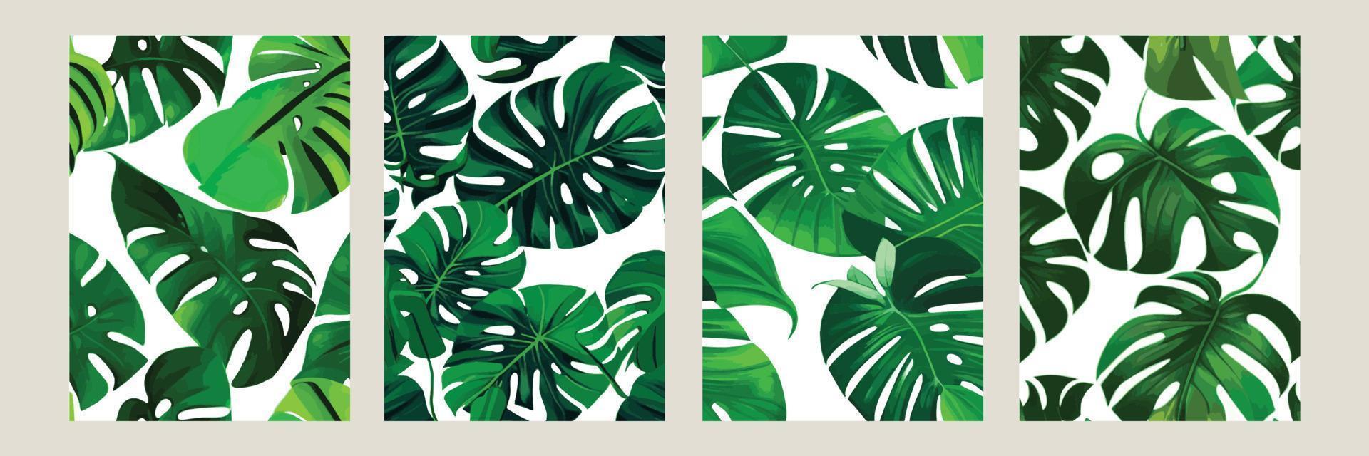 groen monstera net zo een patroon Aan een wit achtergrond. exotisch patroon met tropisch bladeren. vector illustratie. reeks van plein posters