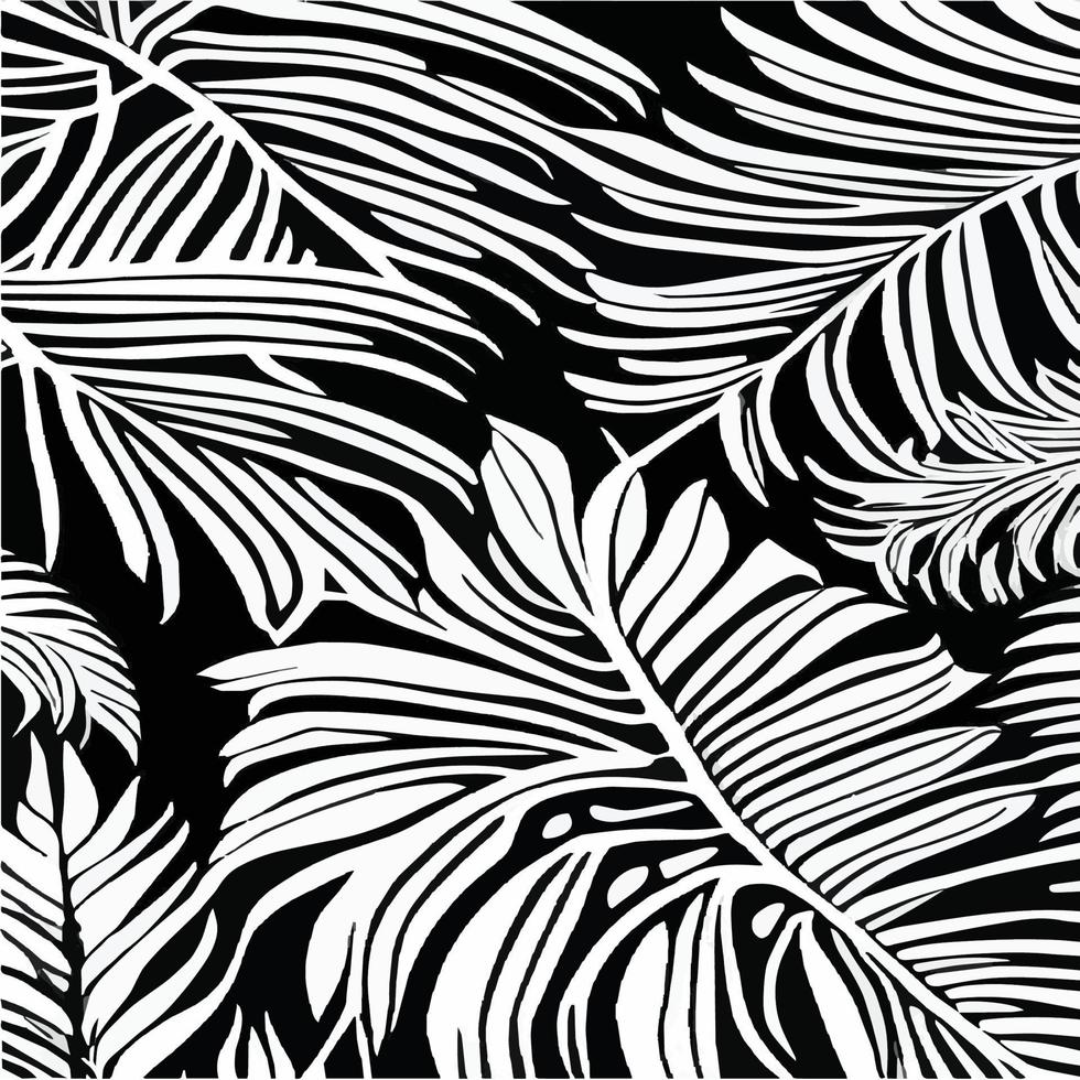 exotisch bladeren naadloos patroon in zwart en wit. elegant abstract vector decoratief achtergrond. tropisch palm bladeren, oerwoud blad naadloos vector bloemen patroon. grunge tropisch stijl behang.