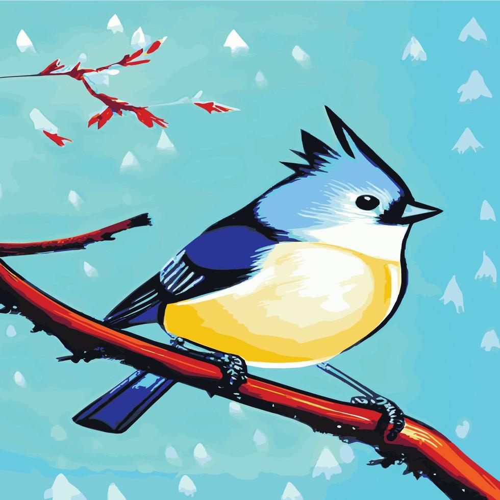 vector realistisch gedetailleerd vector illustratie winter vogelstand takken. winter ontwerp elementen kerstmis, vakantie. zittend Afdeling. winter achtergrond. boom Afdeling zonder bladeren met vliegend vogels.