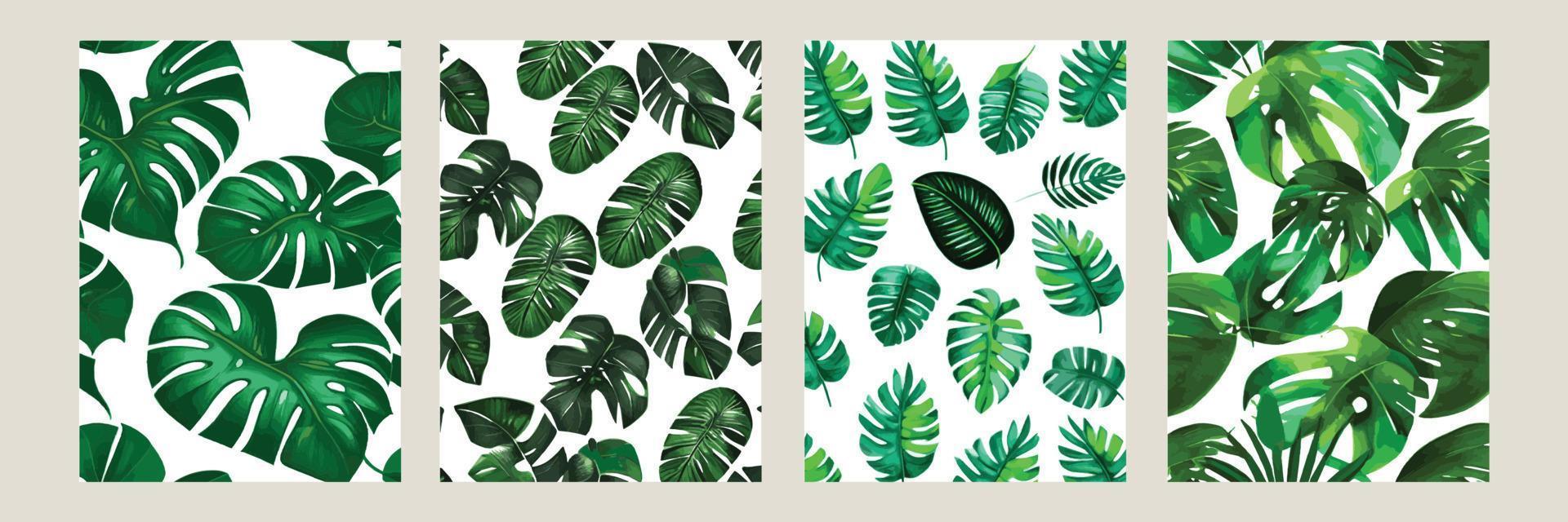 groen monstera net zo een patroon Aan een wit achtergrond. exotisch patroon met tropisch bladeren. vector illustratie. reeks van plein posters