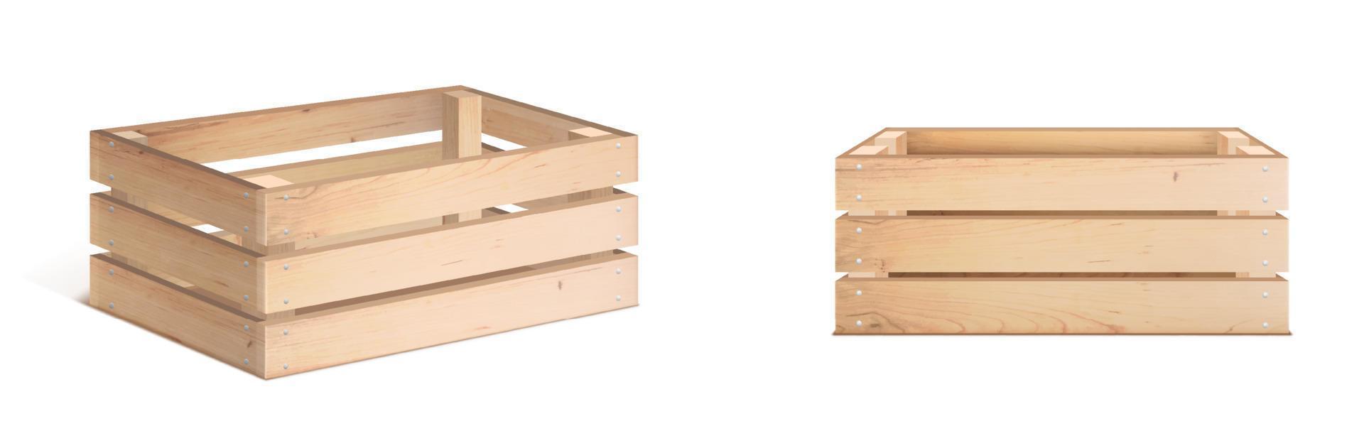 houten doos of leeg krat 3d vector geïsoleerd icoon