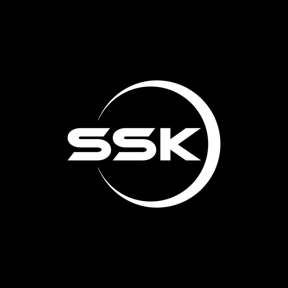 ssk brief logo ontwerp met zwart achtergrond in illustrator. vector logo, schoonschrift ontwerpen voor logo, poster, uitnodiging, enz.