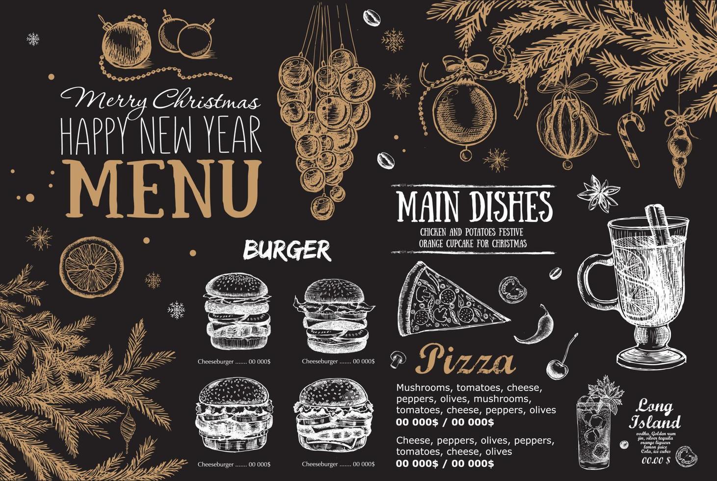 Kerstmis menu cafe. voedsel folder. vector
