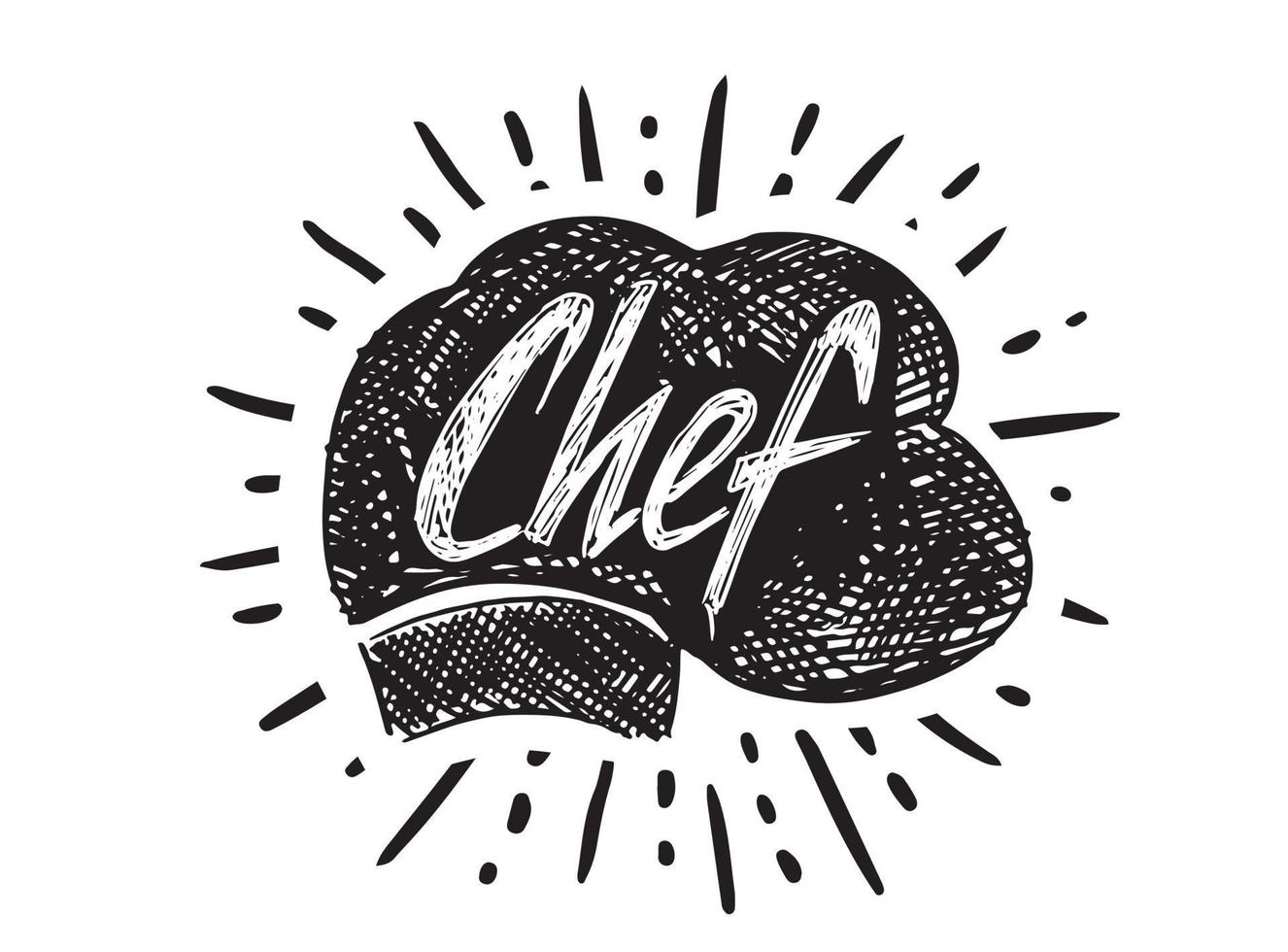chef-kok hoed, met de hand getekende stijl, vectorillustratie. vector