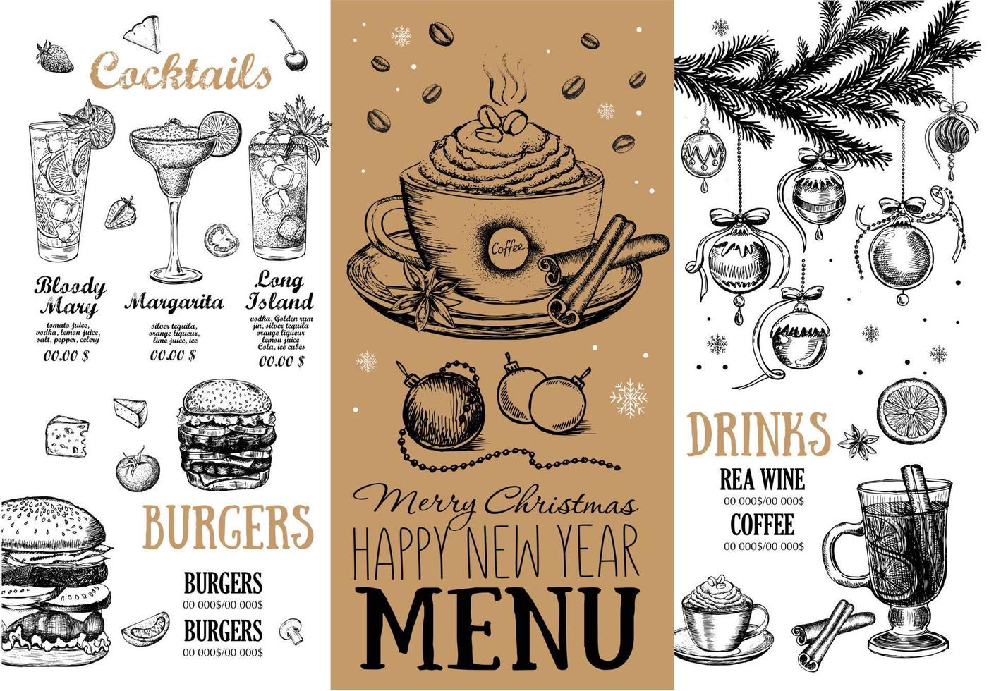 Kerstmis menu cafe. voedsel folder. vector