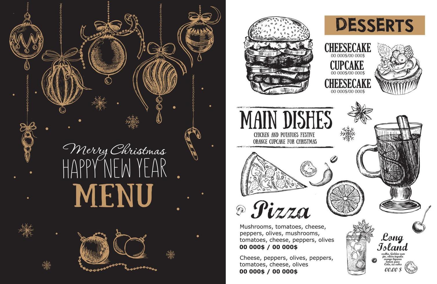 Kerstmis menu cafe. voedsel folder. vector