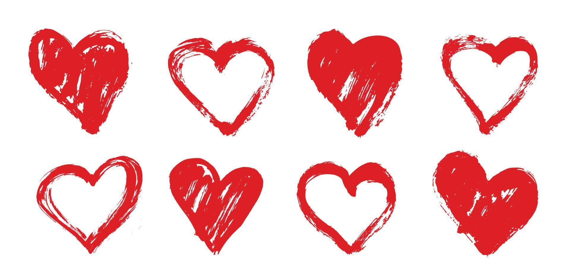 Valentijnsdag. stel grunge harten in. hand getekende illustratie. vector. vector