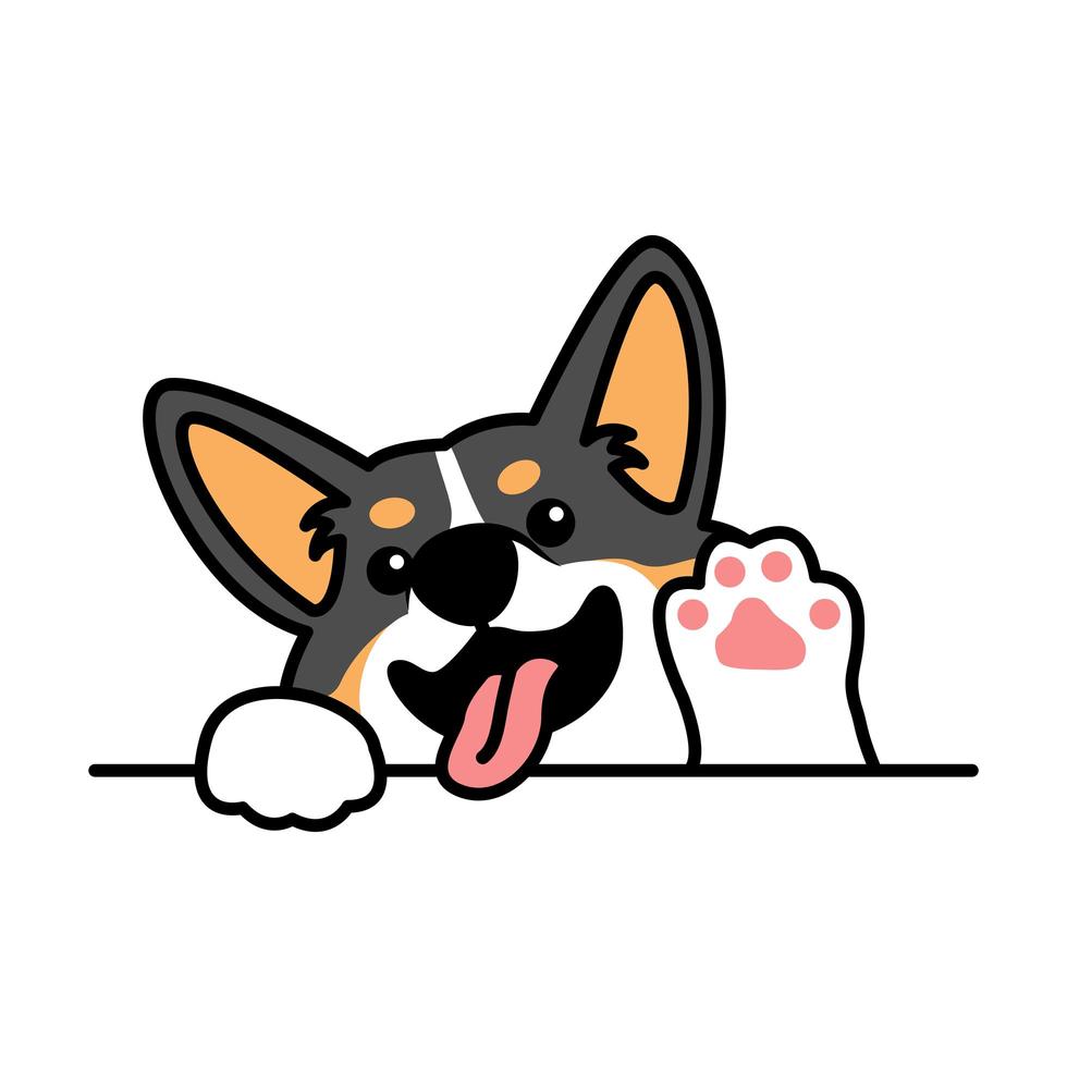 schattige welsh corgi driekleurige hond zwaaiende poot cartoon vector