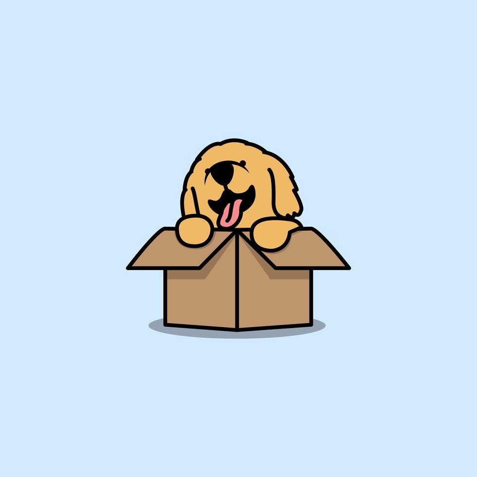 schattige golden retriever pup in de doos vector