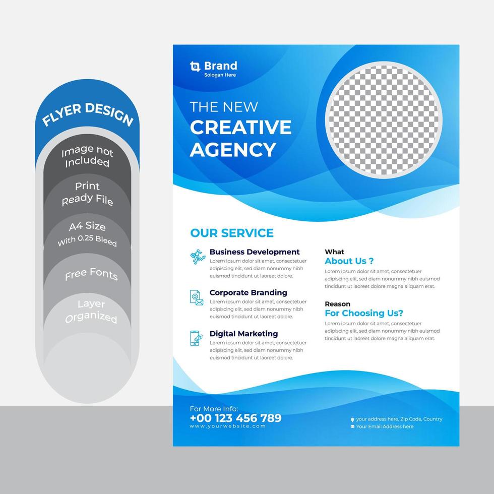 creatieve zakelijke blauwe en witte flyer-sjabloon vector