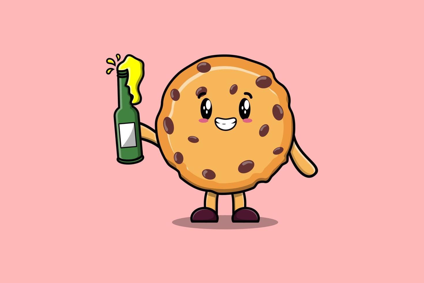 schattig tekenfilm karakter biscuits met Frisdrank fles vector