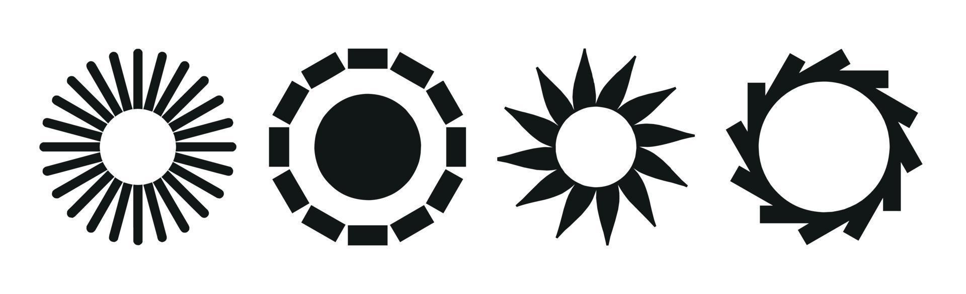 verzameling van 4 verschillend zwart zon abstractie stukken Aan wit achtergrond - vector