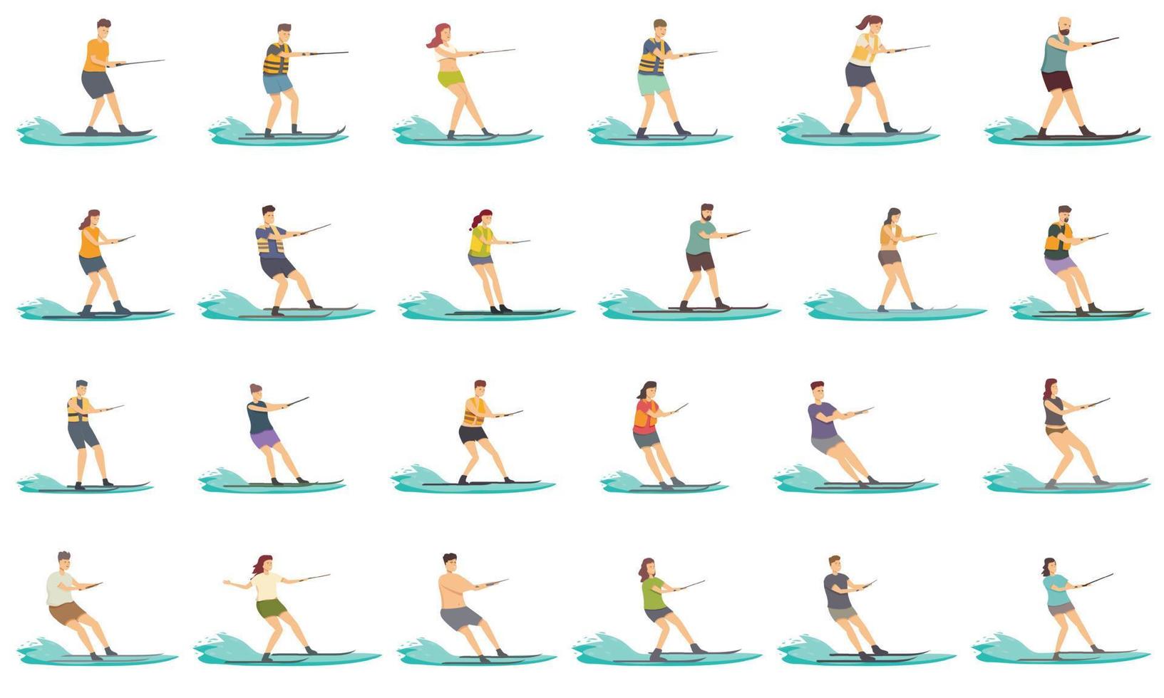 water skiën pictogrammen reeks tekenfilm vector. sport avontuur vector