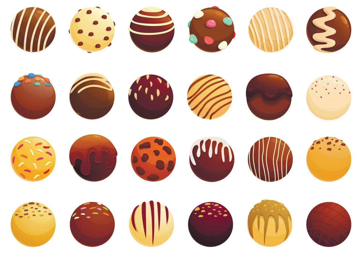 cacao bom pictogrammen reeks tekenfilm vector. voedsel chocola vector