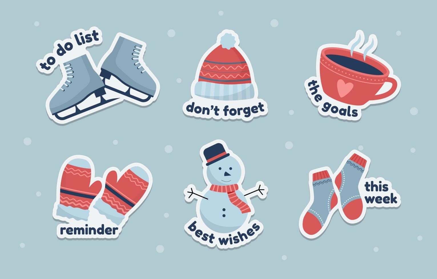 winter themed journaling stickers vector