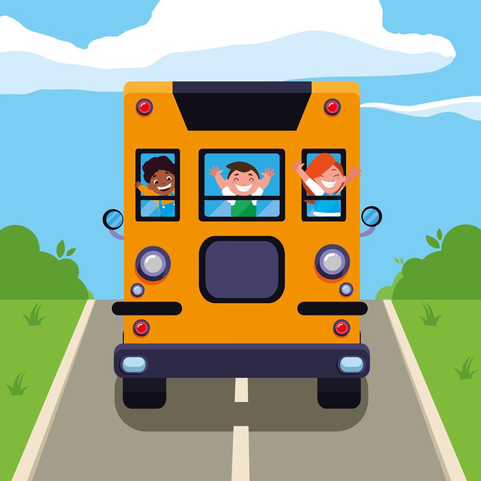 gelukkige schattige studentenkinderen in de schoolbus vector