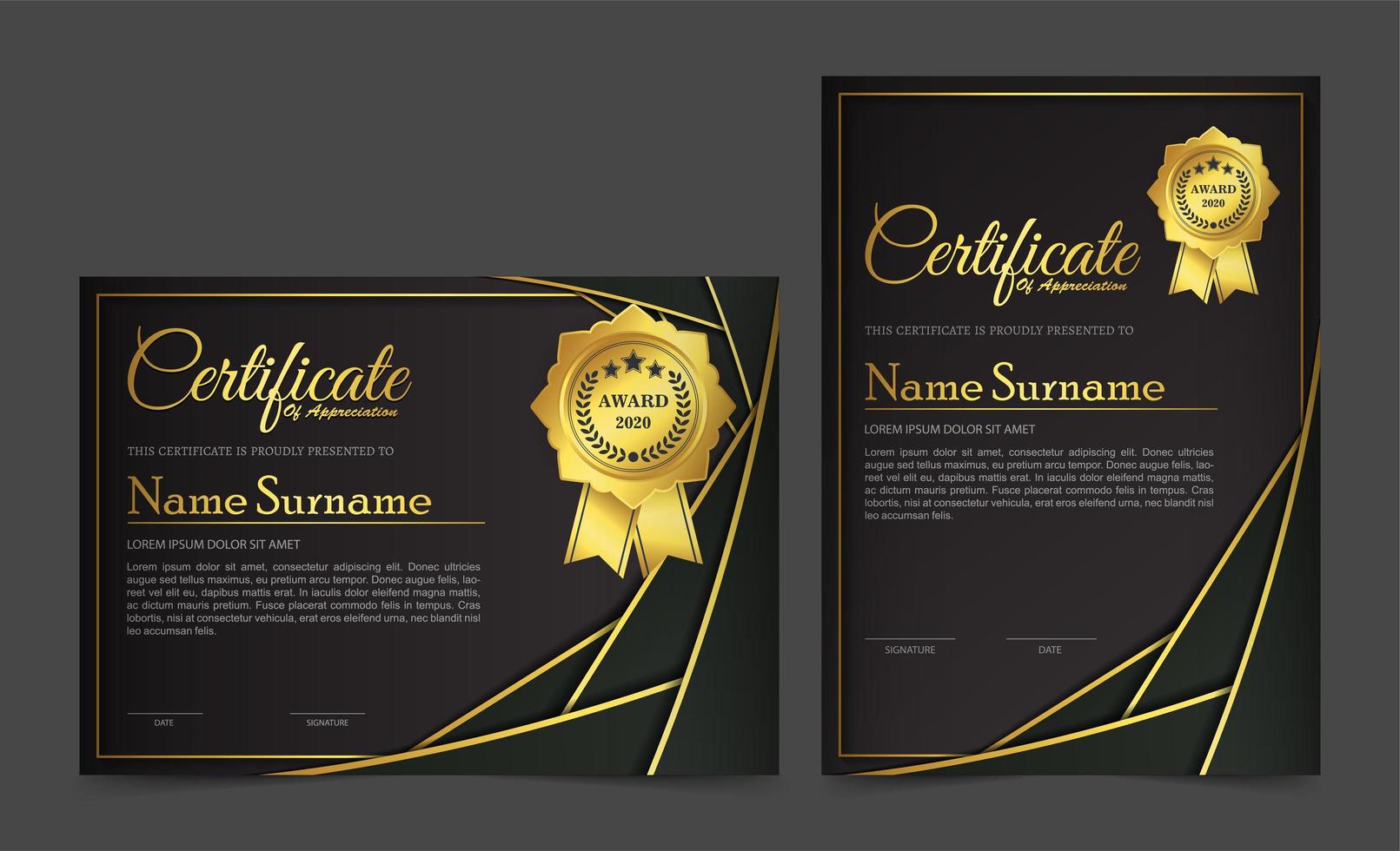 premium gouden zwart certificaatsjabloonontwerp. vector
