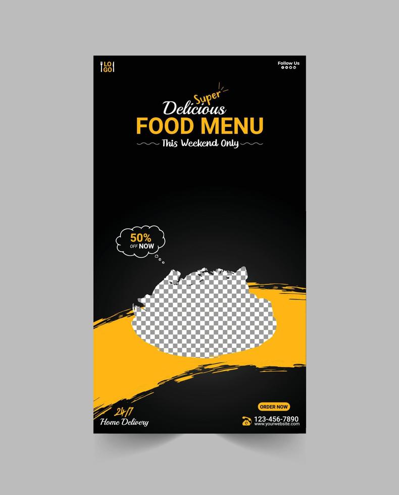 voedsel menu en restaurant instagram en facebook verhaal sjabloon ontwerp vector