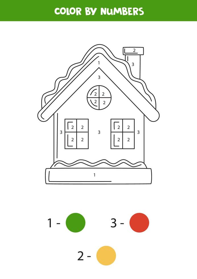 kleur winter huis door nummers. werkblad voor kinderen. vector