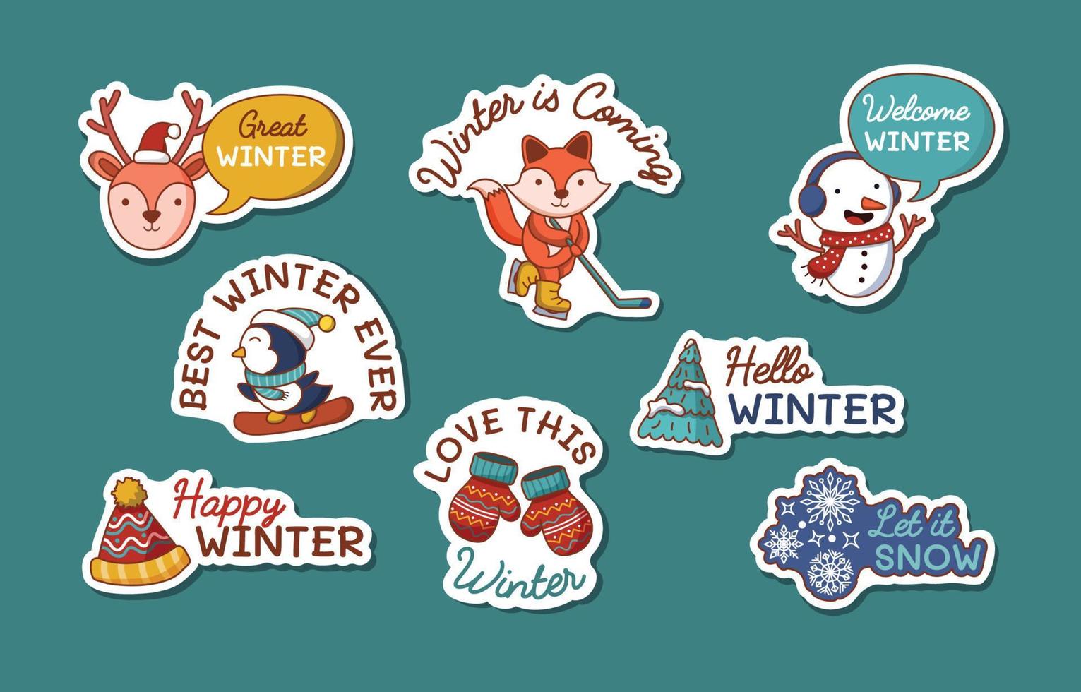 collectie winterstickers vector