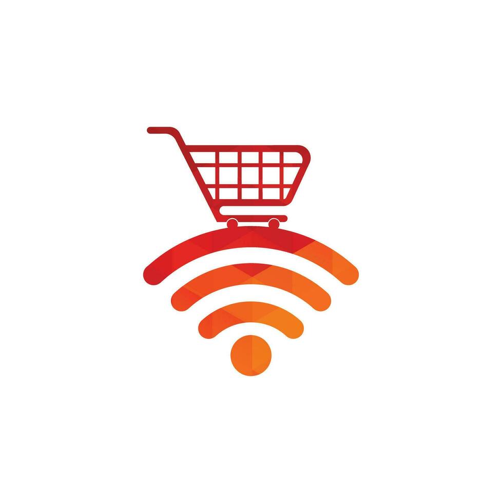 Wifi en kar logo ontwerp. online winkel logo ontwerpen sjabloon. boodschappen doen kar en Wifi icoon combinatie logo ontwerp concept vector