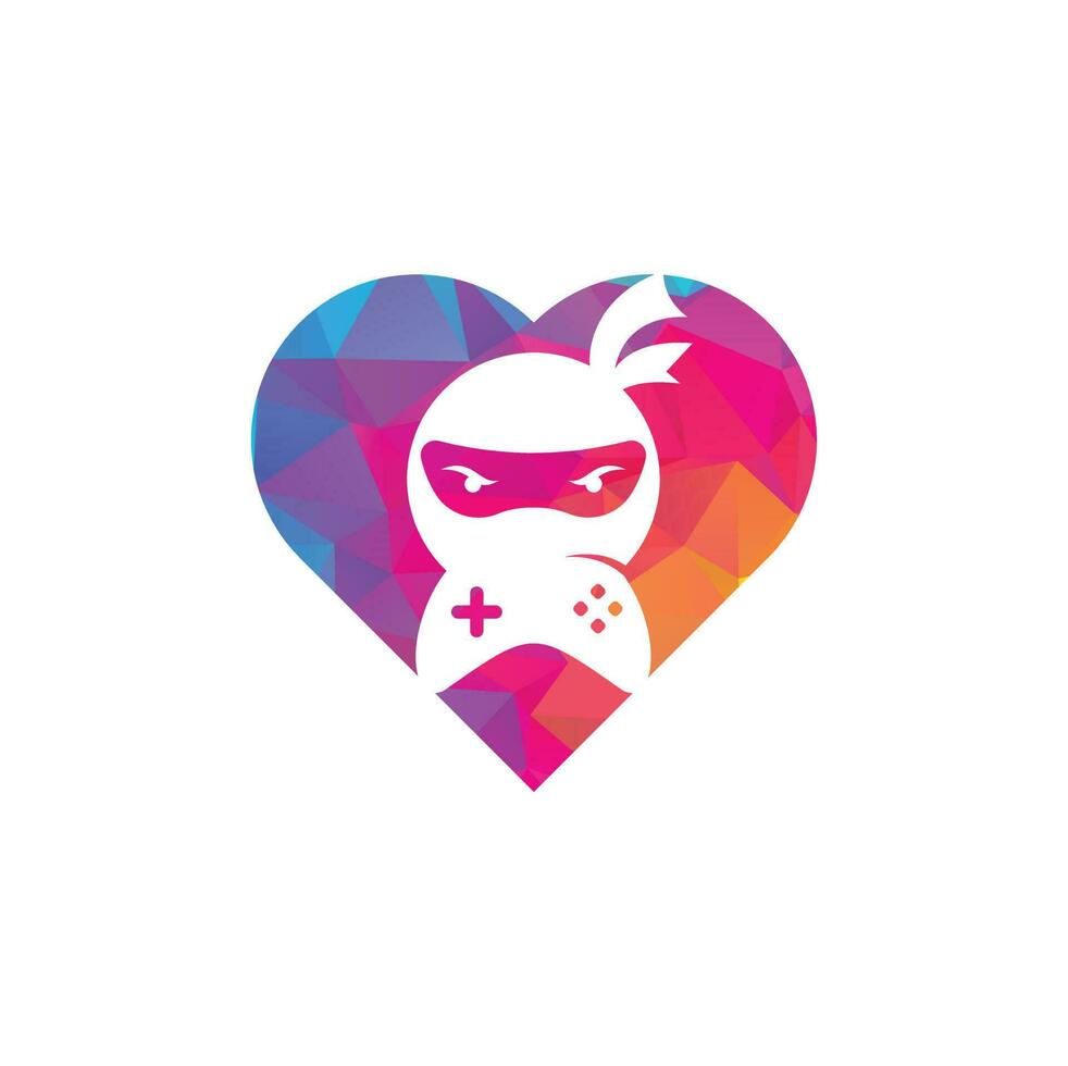 Ninja spel hart vorm concept logo ontwerp. Ninja gaming logo afbeeldingen voorraad vectoren. Ninja gamepad logo ontwerp icoon vector