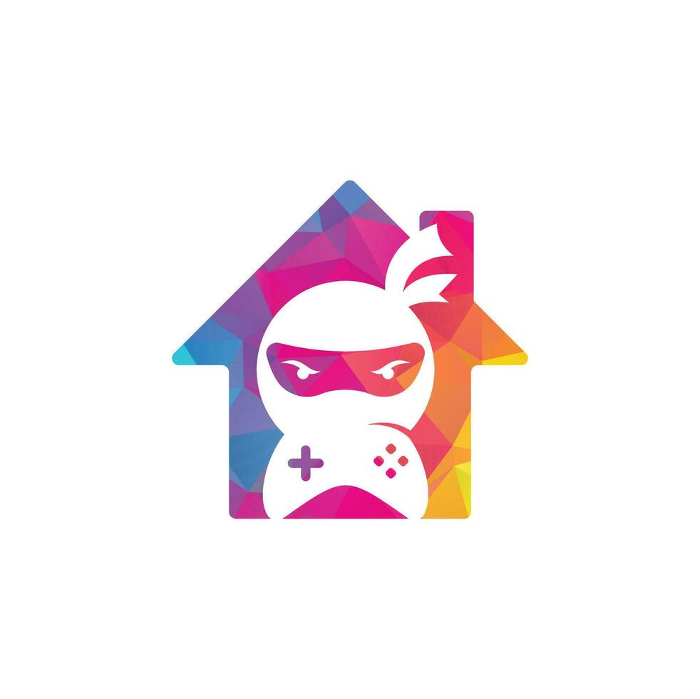 Ninja spel huis vorm concept logo ontwerp. Ninja gaming logo afbeeldingen voorraad vectoren. Ninja gamepad logo ontwerp icoon vector