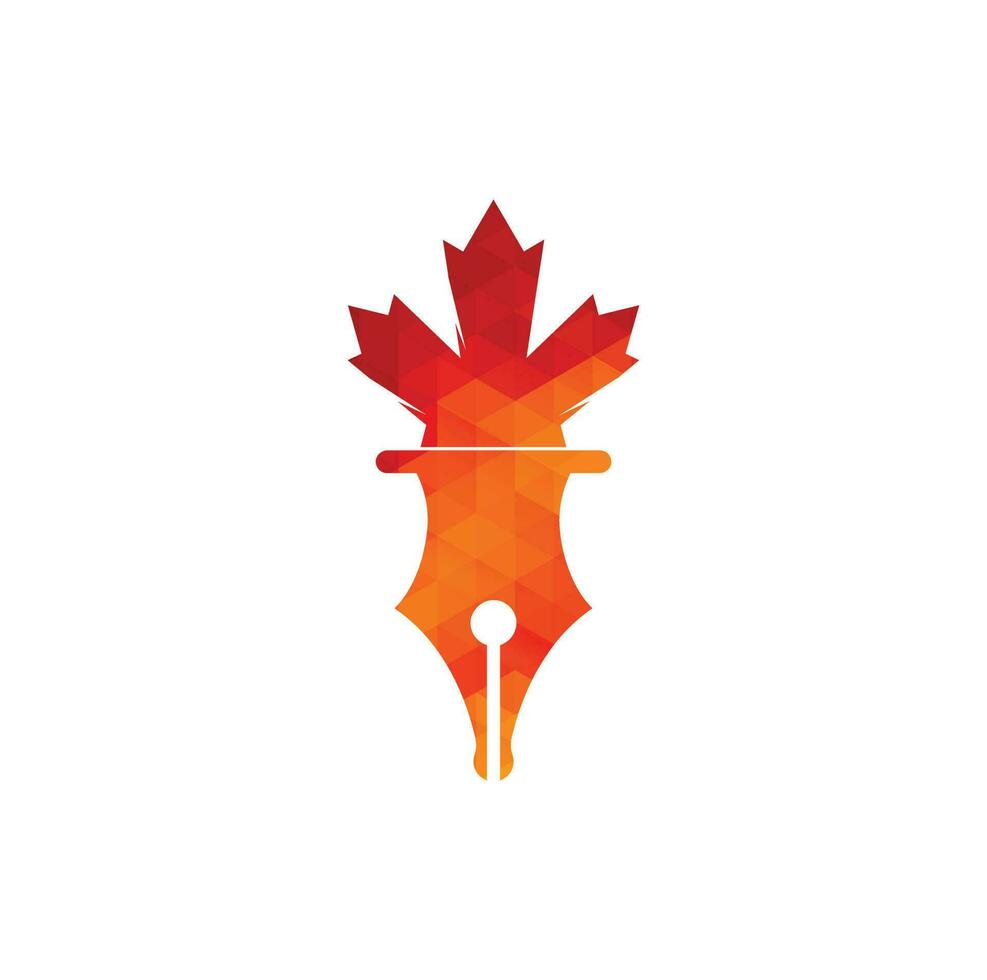 pen en rood esdoorn- blad logo vector. onderwijs logo. institutioneel en leerzaam vector logo ontwerp