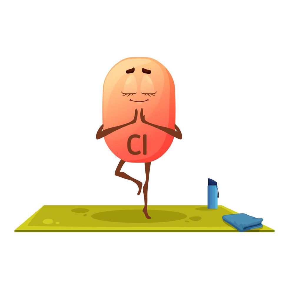tekenfilm vrolijk chloor mineraal karakter yoga vector