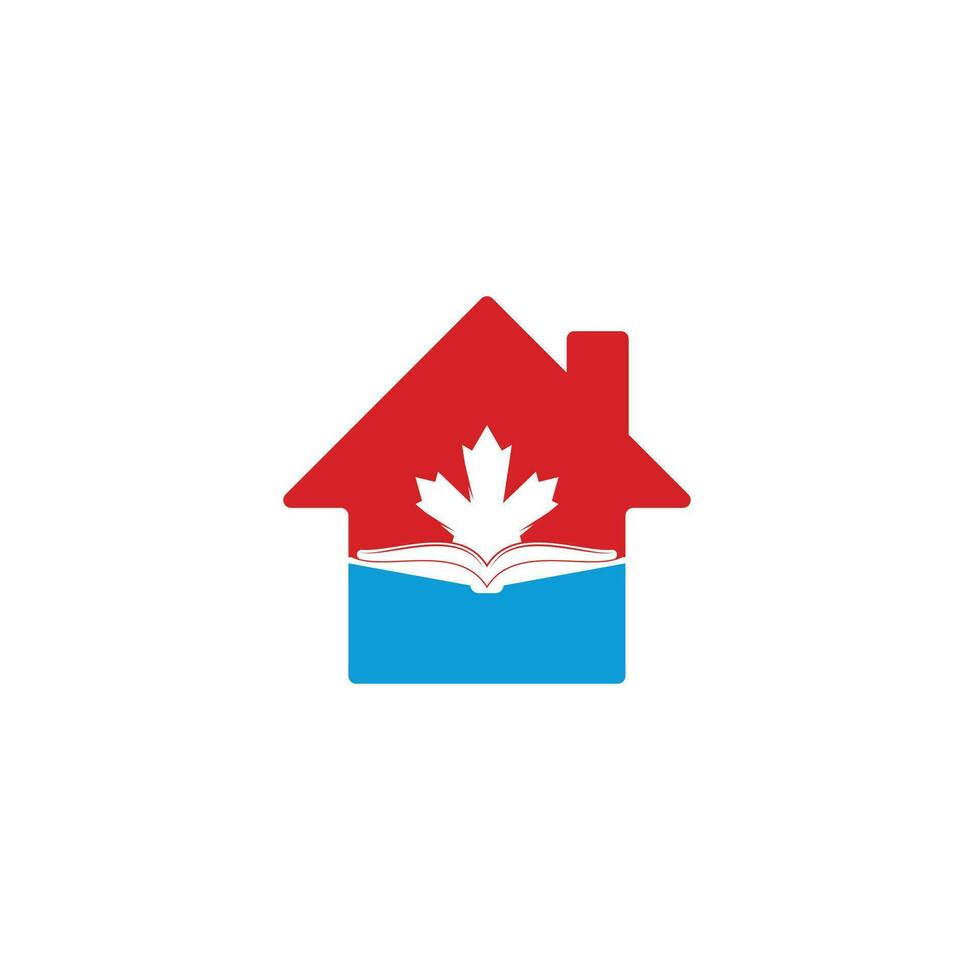 Canadees onderwijs huis vorm concept logo ontwerp. studie Canada logo ontwerp. boek logo ontwerp. esdoorn- boek vector