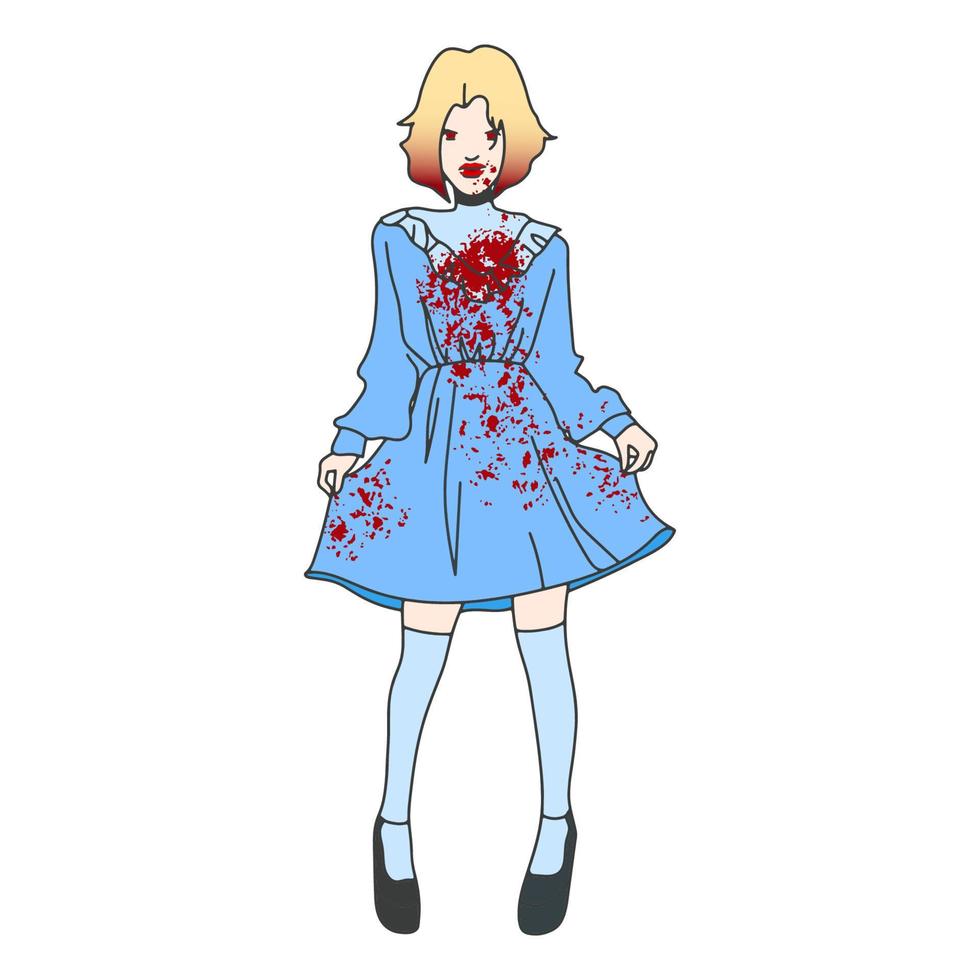 illustratie vampier meisje in een jurk met bloed vector