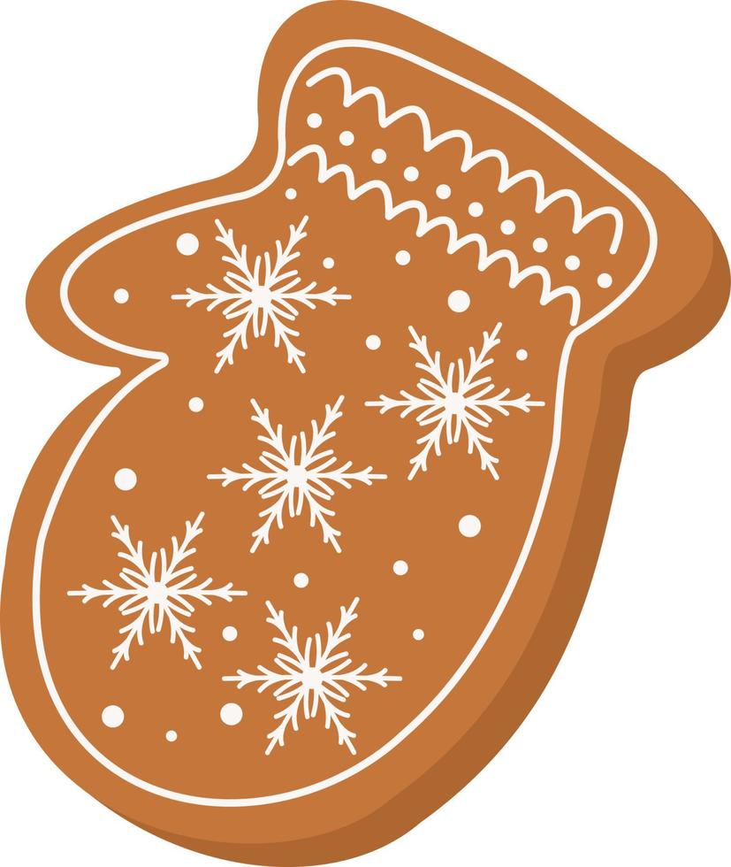 feestelijk koekjes met peperkoek handschoen koekjes in de vorm van een handschoen met suikerglazuur en sneeuwvlokken .Vrolijk nieuw jaar decoratie.merry kerst.vieren nieuw jaar en kerstmis. vector illustratie