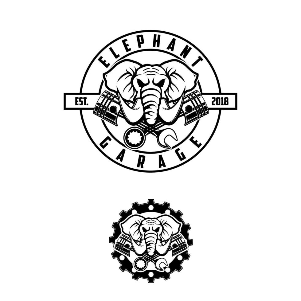 olifant en zuiger garage logo vector