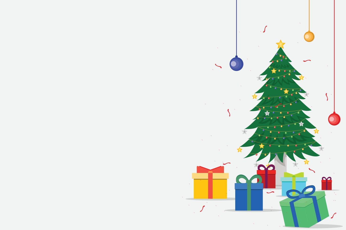 Kerstmis achtergrond met presenteert, Spar boom en sneeuwvlokken. vector illustratie